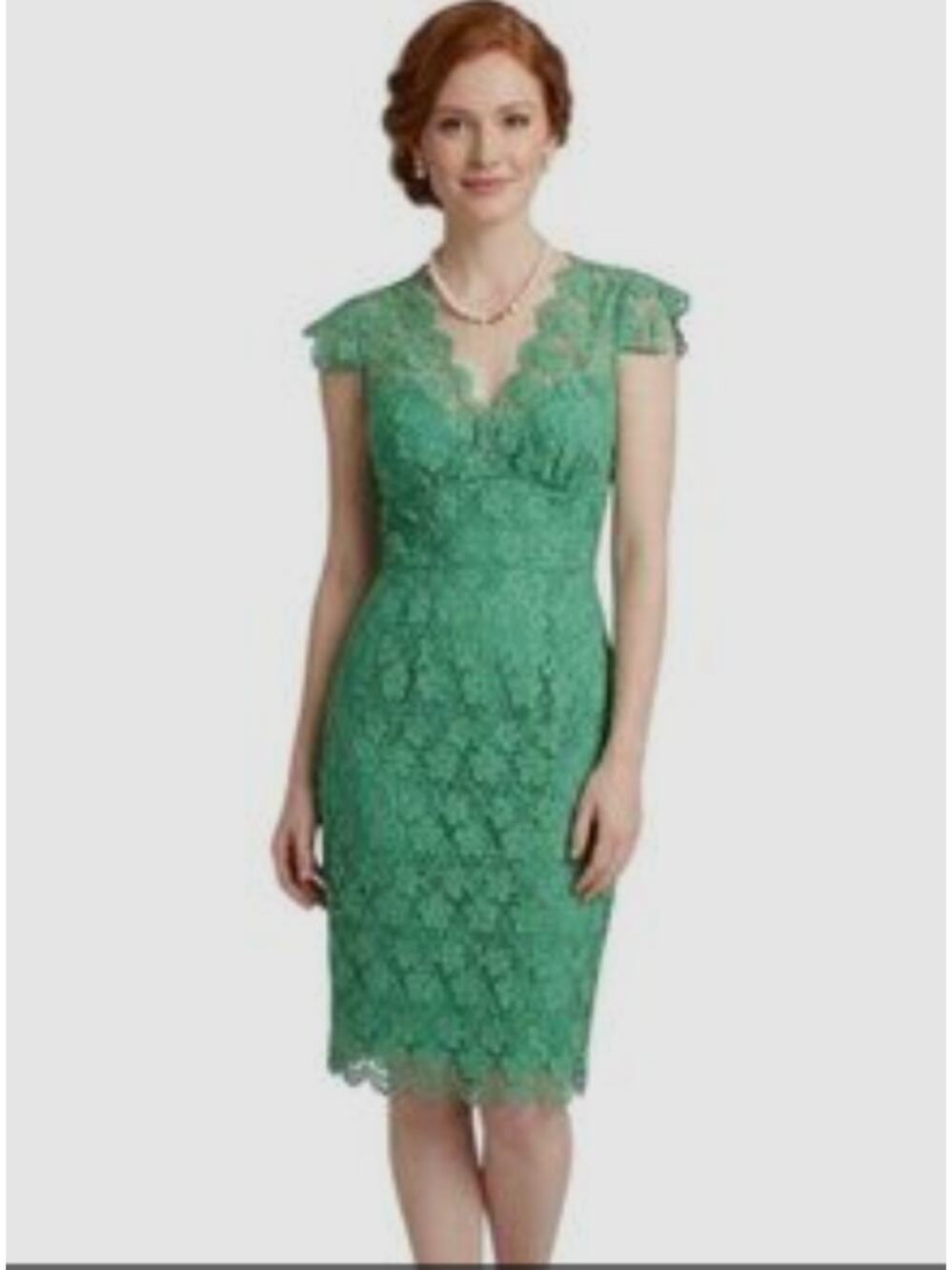 Tracy Reese Green Floral Lace Sheath Dress Illusion Neck Cutout Back Sz 8